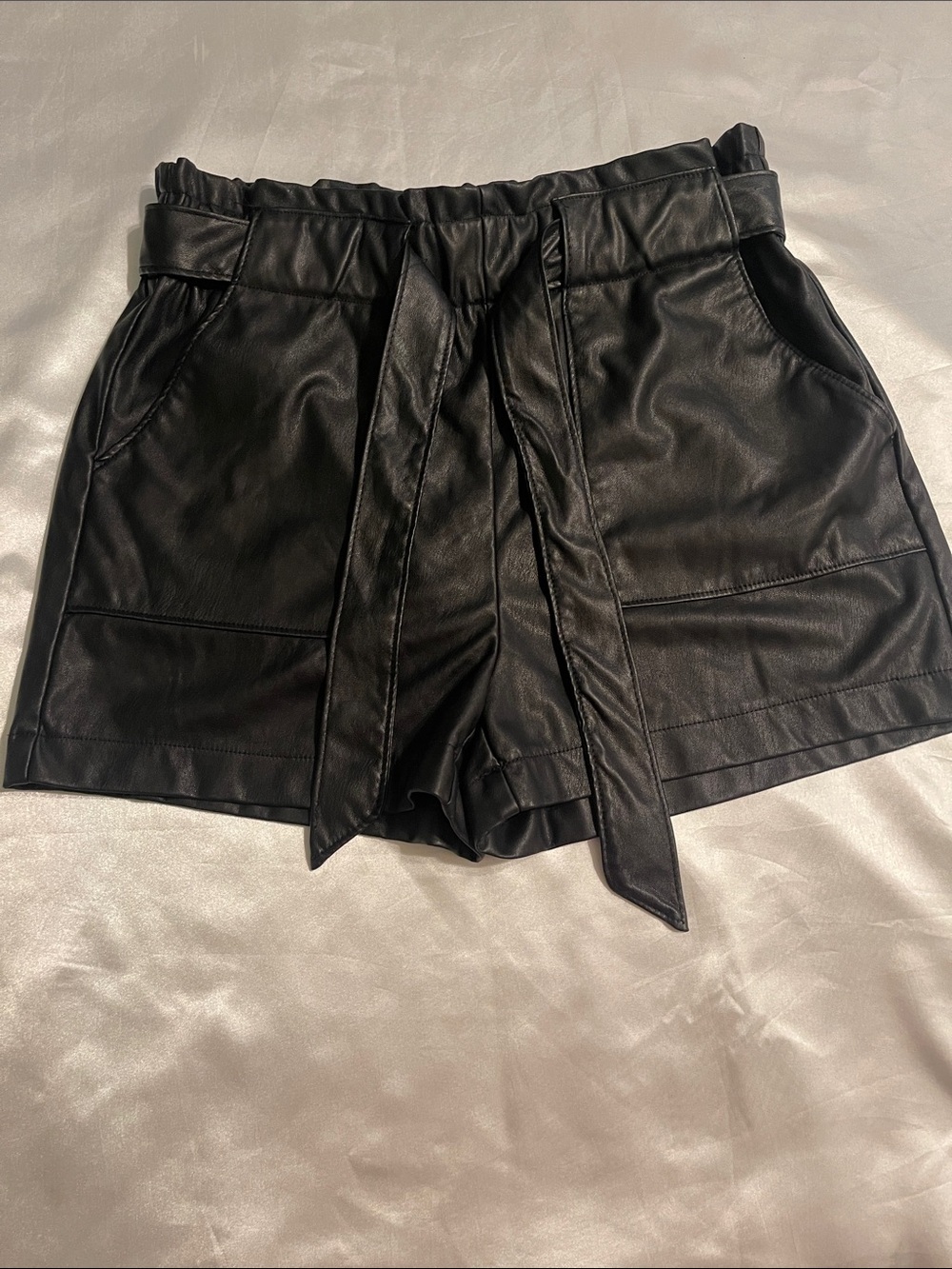 Ci Sono Black High-Waist Faux Leather Tie-Belt Shorts